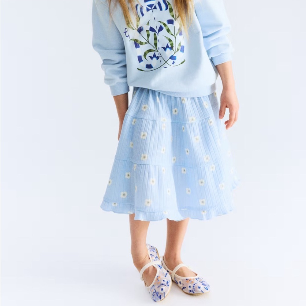 H&M x Georgia Beaumont Patterned  Pointelle Blue/Daisies Floral Skirt size 5T/6